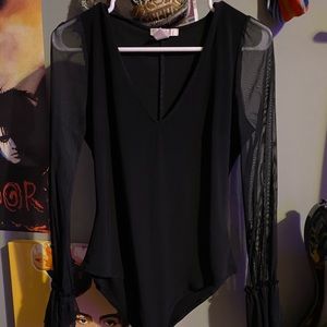 Black Bodysuit with Mesh Flared Sleeves!
